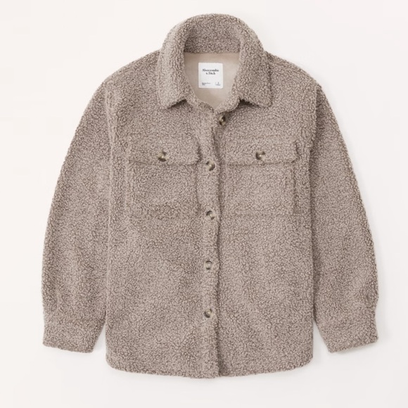✖️SOLD✖️•ABERCROMBIE & FITCH• Sherpa Shirt Jacket in Taupe Size XXL - Picture 13 of 14